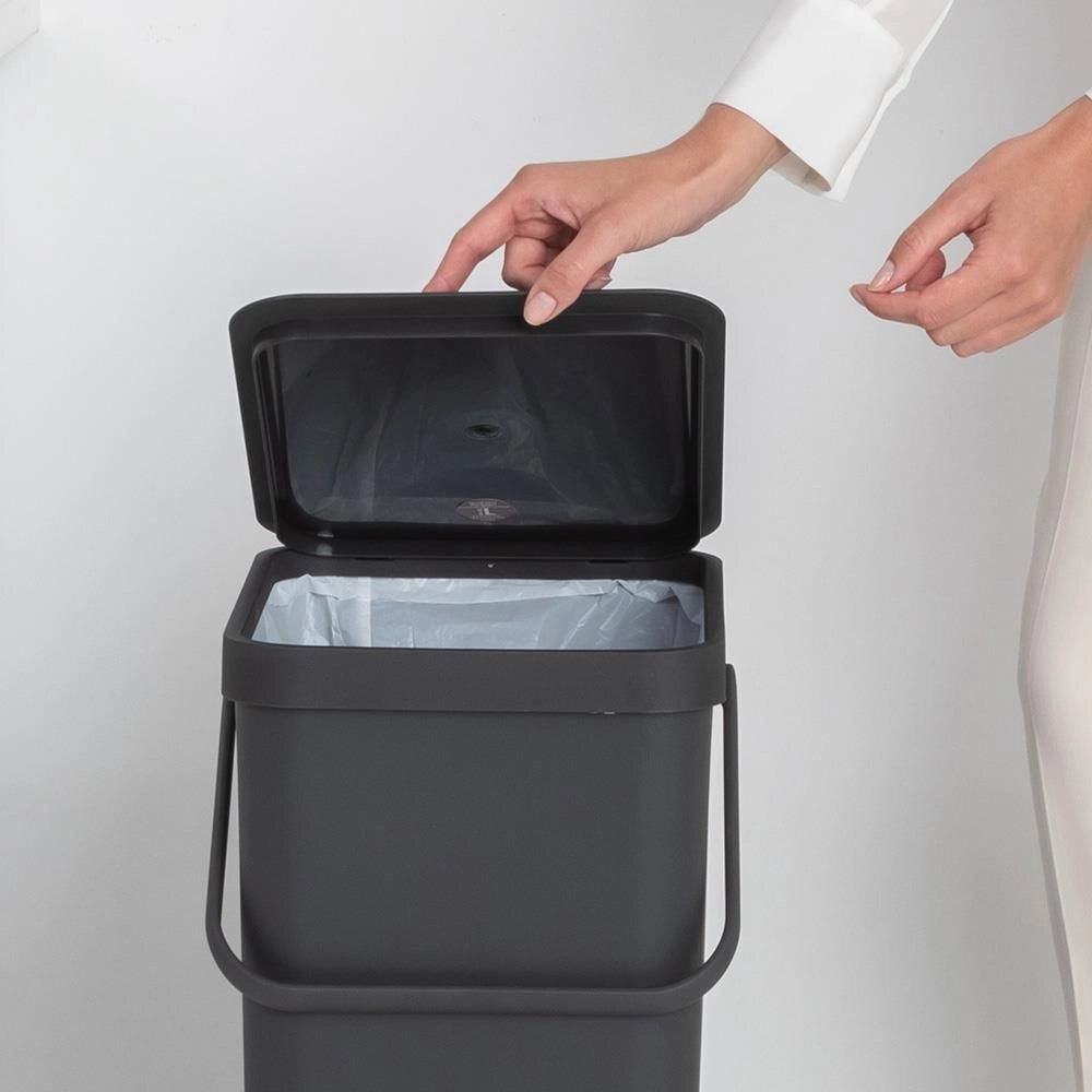 Brabantia 251047 Sort and Go Pattumiera 40 L Coperchio Stay Open Maniglia di Trasporto Riciclabile al 100% colore Grigio
