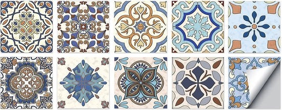 Set di 10 tegelstickers autoadesivi 15 x 15 cm decorazione per pavimento, adesivi per parete acqua-resistenti PVC, decorazione per parete oleoresistente, adatto per soggiorno, cucina, bagno.