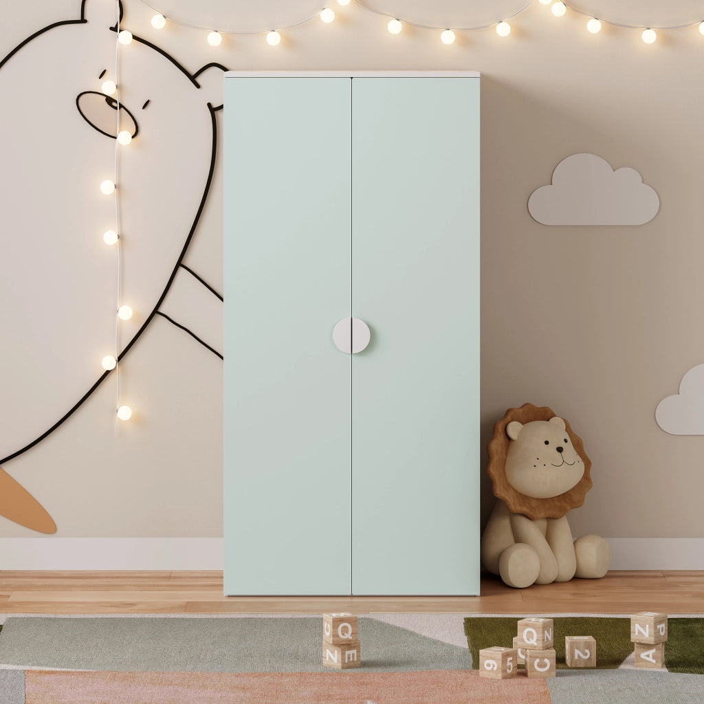 Armadio per Cameretta Sandnes a 2 Ante 123 x 60 x 40 cm - Bianco/Menta Verde [en.casa]