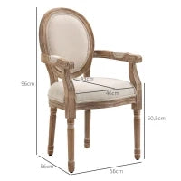 Sedia da Salotto Stile Classico Imbottita con Rivestimento in Tessuto, 56x56x96cm, Bianco Crema
