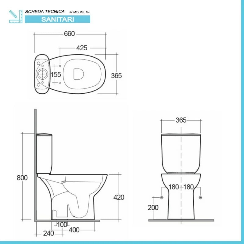 Sanitari tradizionali monoblocco Rimless Morning con scarico a terra