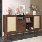 Credenza con ante scorrevoli in rattan - Zephmum- 155x38x80 cm, stabile e versatile