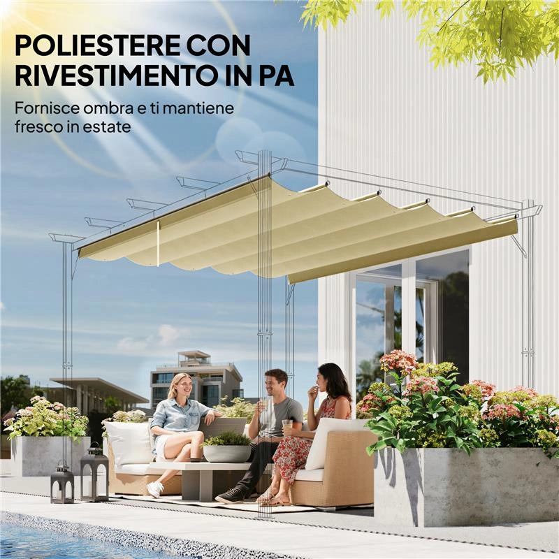 TETTO PER GAZEBO PERGOLA CON 10 FORI DI DRENAGGIO IN POLIESTERE, 250X255 CM, PER PERGOLA 3X3M, BEIGE
