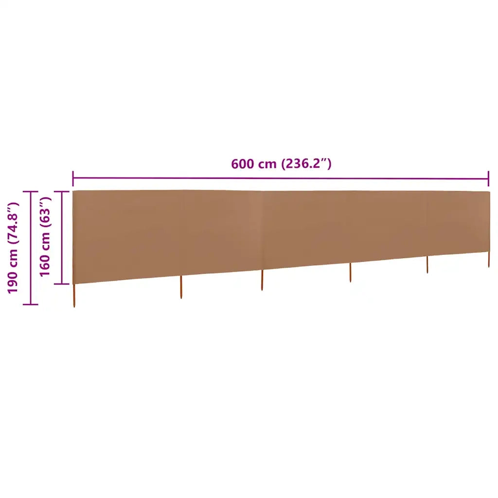 Paravento a 5 Pannelli in Tessuto-Divisorio 600x160 cm Grigio Talpa