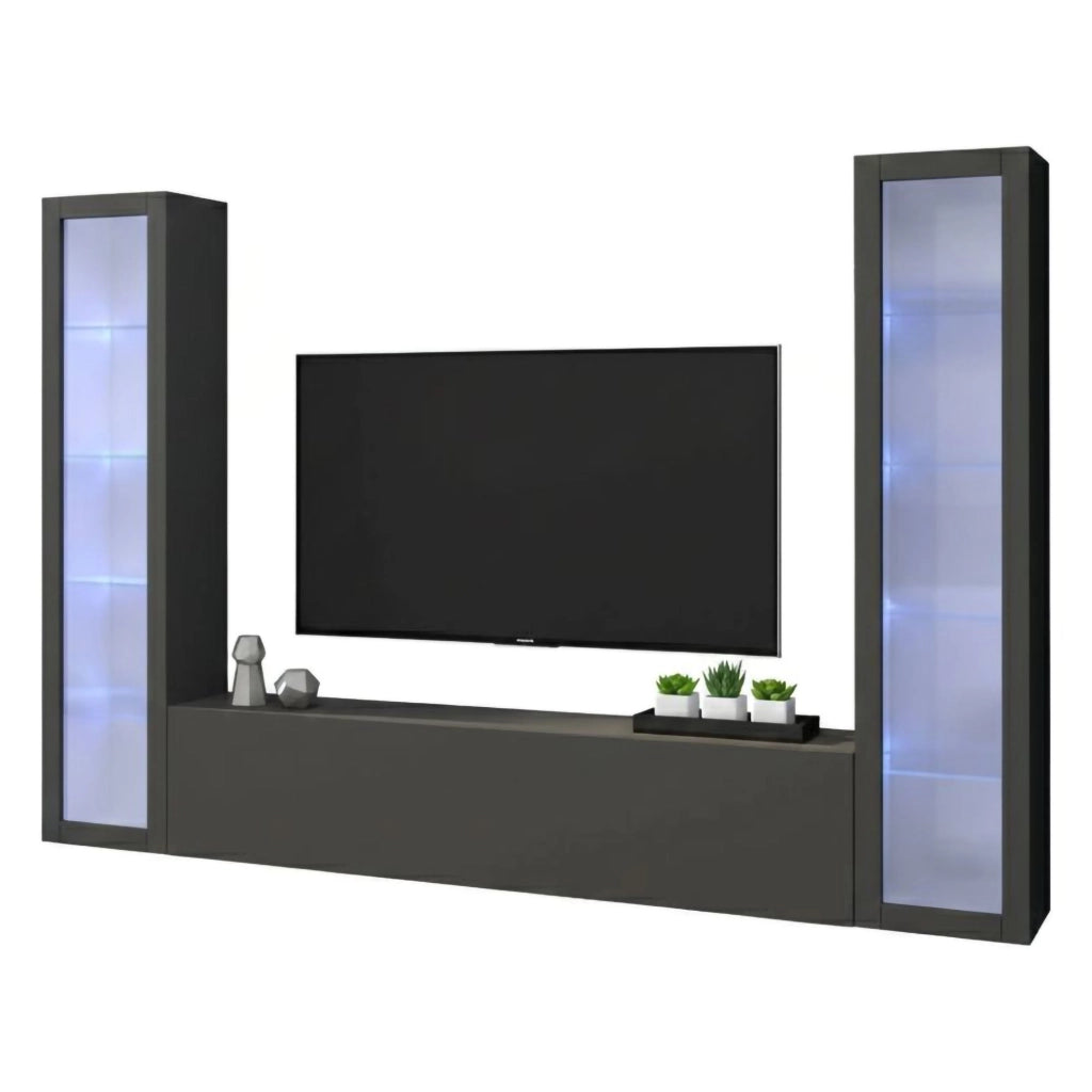 Mobile Soggiorno Leda, Parete Attrezzata 9 Ripiani Made in Italy, 260x30x180h cm Nero Antracite