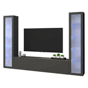 Mobile Soggiorno Leda, Parete Attrezzata 9 Ripiani Made in Italy, 260x30x180h cm Nero Antracite
