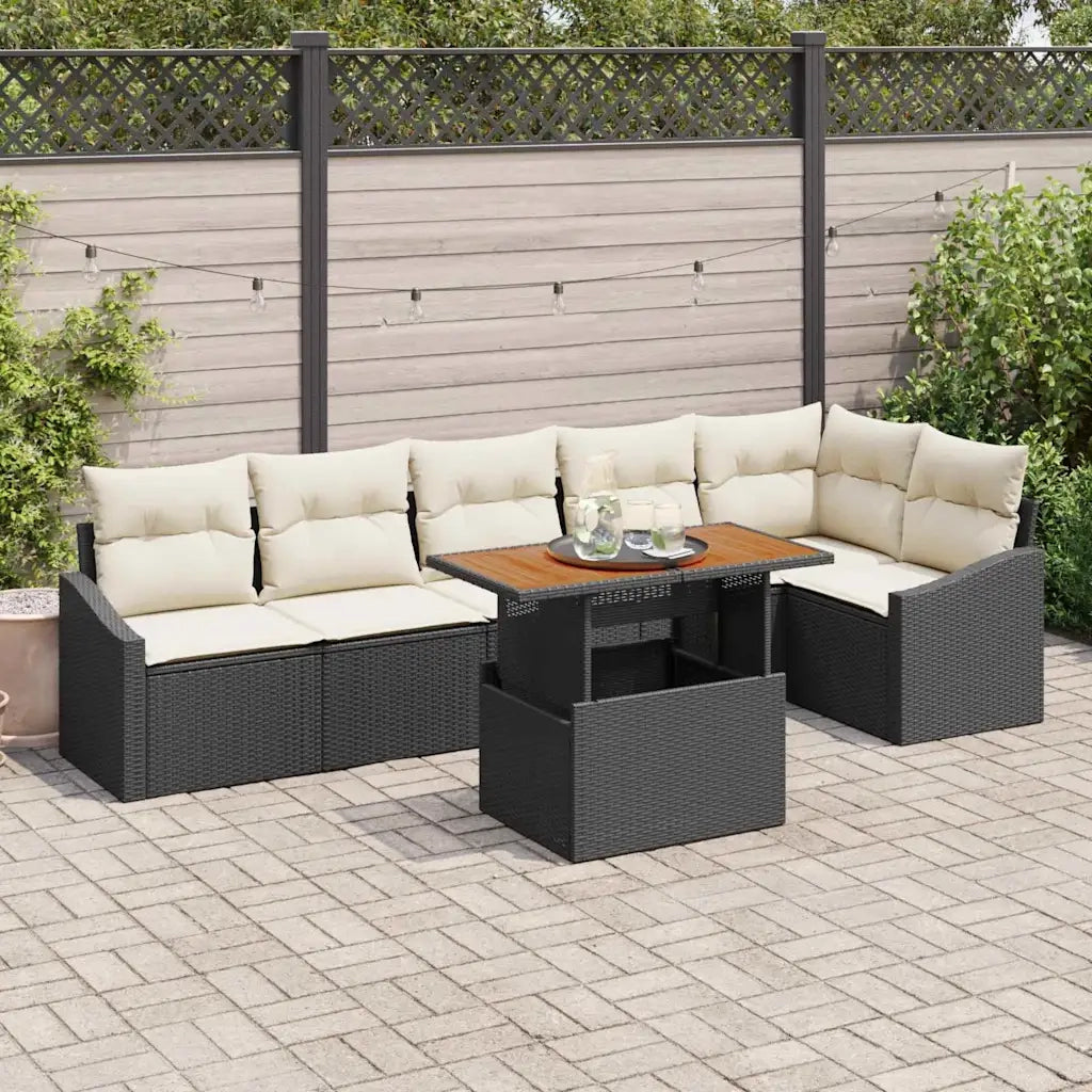 Set Divano da Giardino con archiviazione 7 pcs Nero Poly Rattan 3358581