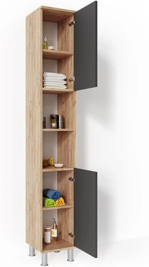 Mobile bagno alto Fynn, Rovere, 30 x 190 cm, per la conservazione di articoli da bagno e asciugamani
