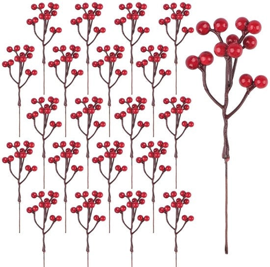 24 pezzi di artificiale baccelli di mirtillo rosso per decorazioni di Natale, decorazioni per corone, decorazioni per Natale, DIY, artigianato, decorazioni per albero di Natale