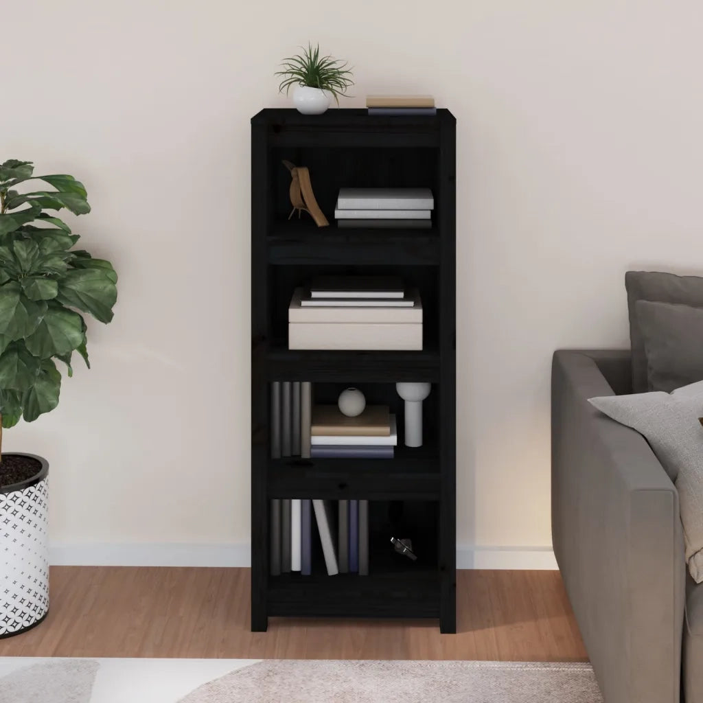 Libreria-Scaffale per Libri-Mobile di Stoccaggio Nera 50x35x125,5 cm in Legno Massello di Pino