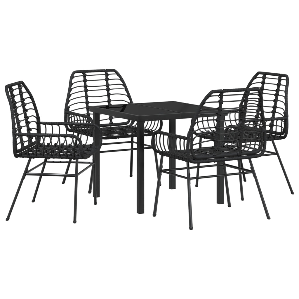 Set da Pranzo da Giardino 5 Pezzi Nero Polyrattan