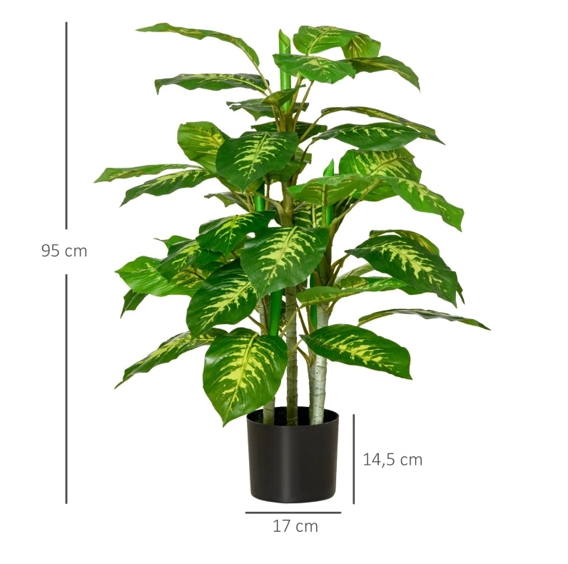 Pianta Artificiale Dieffenbachia 95 cm con Vaso in Cemento Verde per Interni ed Esterni