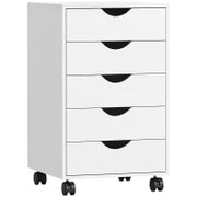 Cassettiera da Ufficio a 5 Cassetti con Ruote Girevoli con Freni, 40x40x67 cm, Bianco