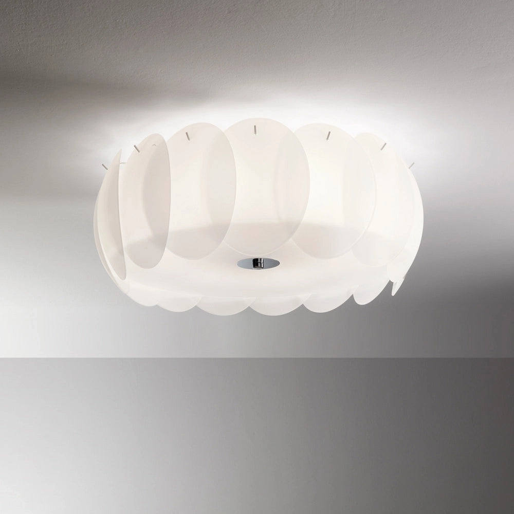 Plafoniera Moderna Ovalino Vetro Bianco 5 Luci E27
