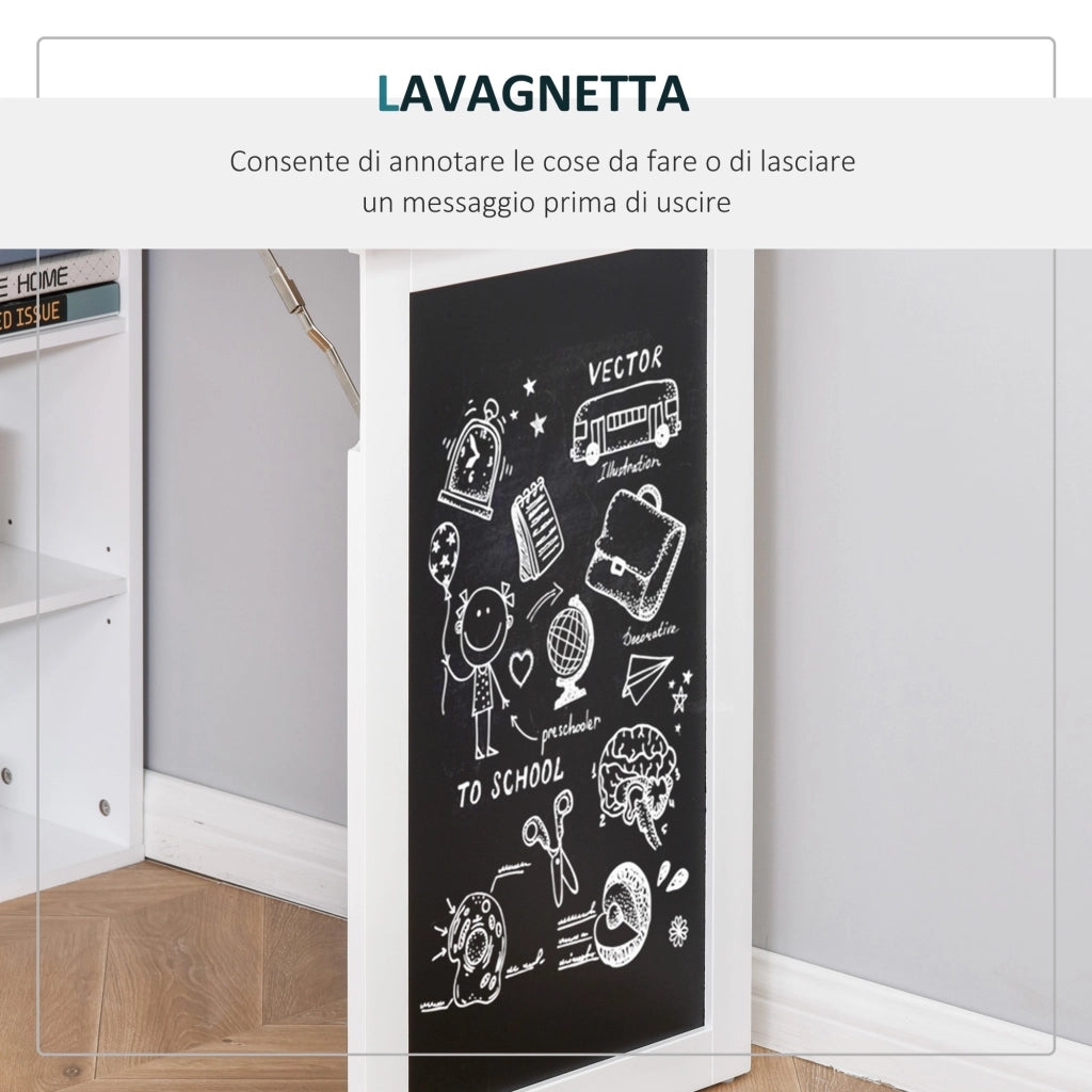 Easycomfort Scrivania PC Pieghevole con Libreria a 9 Ripiani in Legno e Metallo, 98x51x153 cm, Bianco