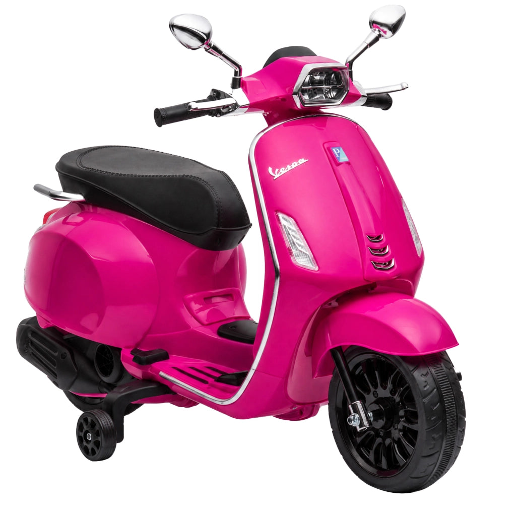 Moto Elettrica per Bambini 107x47x73 cm Licenza Vespa con Rotelle Fanale e Musica in PP e Metallo Rosa
