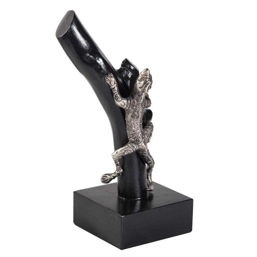 Figura lucertola in legno e alluminio con supporto 13x17,5x32,5h