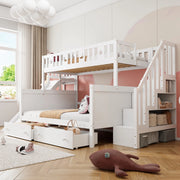 LETTO a Castello 90x200/140x200 cm con Scivolo e Scala in Legno Massello Bianco