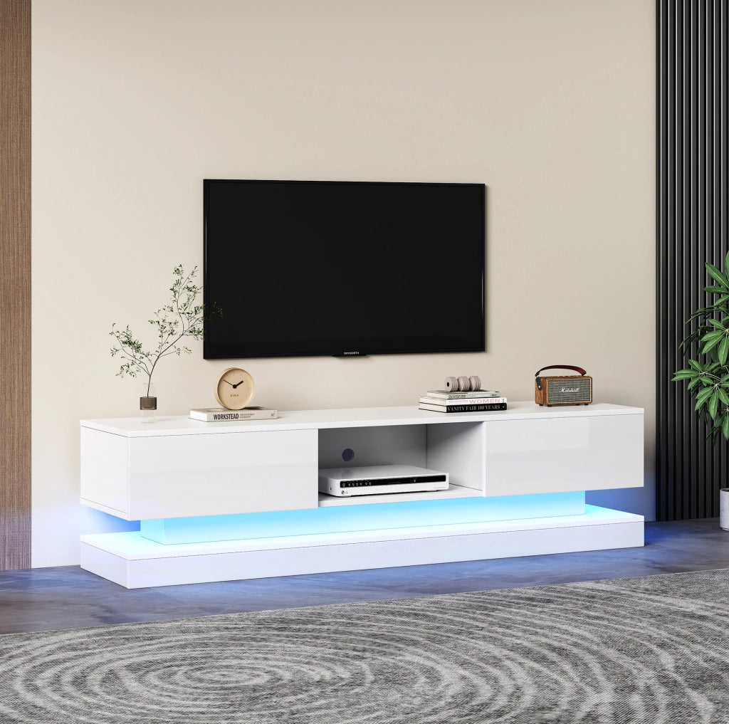 Mobile TV laccato bianco lucido con LED e cassetti