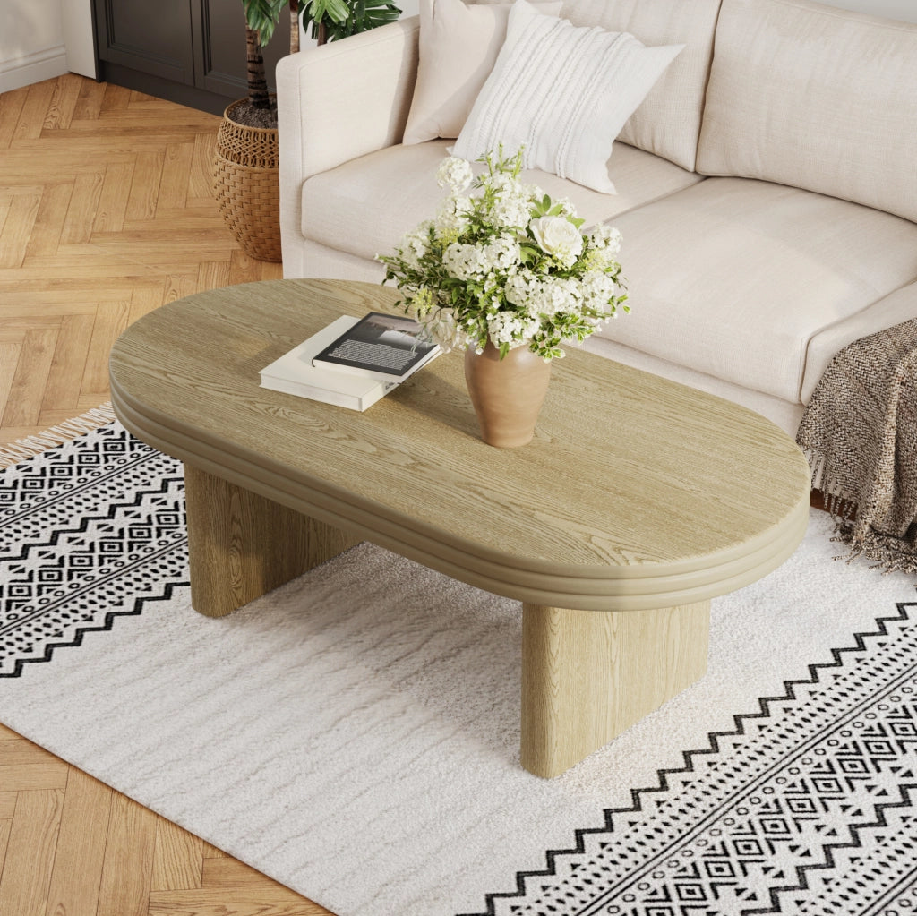Tavolino da caffè ovale 120x60x41;5 cm in MDF; naturale