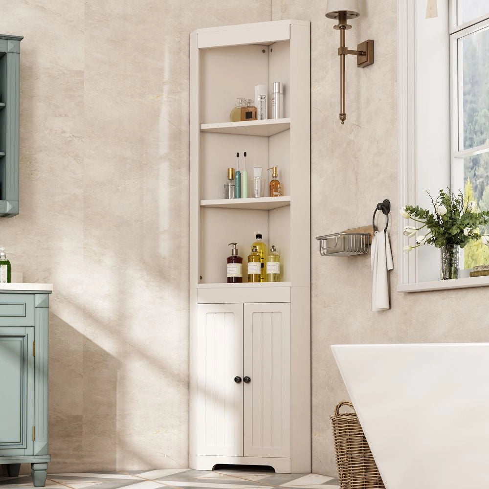 Armadio per bagno alto - Xylo - Bianco, tre scomparti, porte resistenti all'umidit??, scaffali scorrevoli