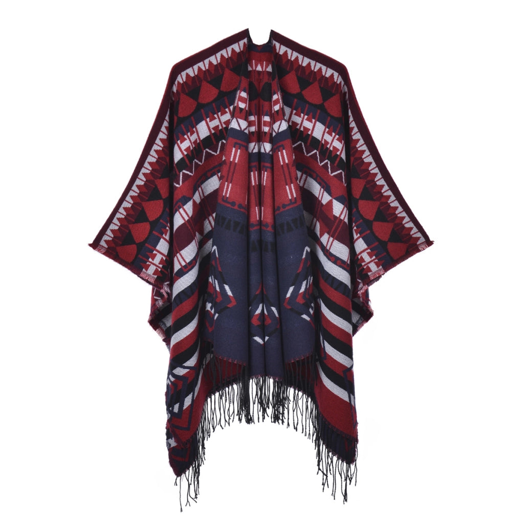 Nuovo scialle da donna in cashmere con spacco e nappe boh¨¦mien.