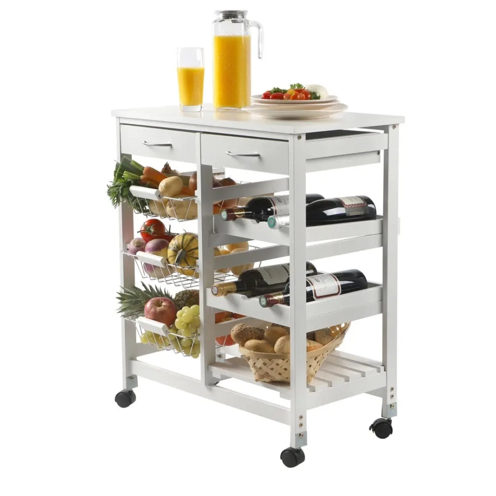 Carrello di servizio bianco con ruote - 2 cassetti e 3 ripiani, dimensioni 65x35x76 cm - Collezione ROLLYX