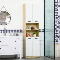kleankin Mobile Bagno in Truciolato Bianco con 2 Armadietti con Ante e 2 Ripiani Aperti, 53x33.5x195.7 cm