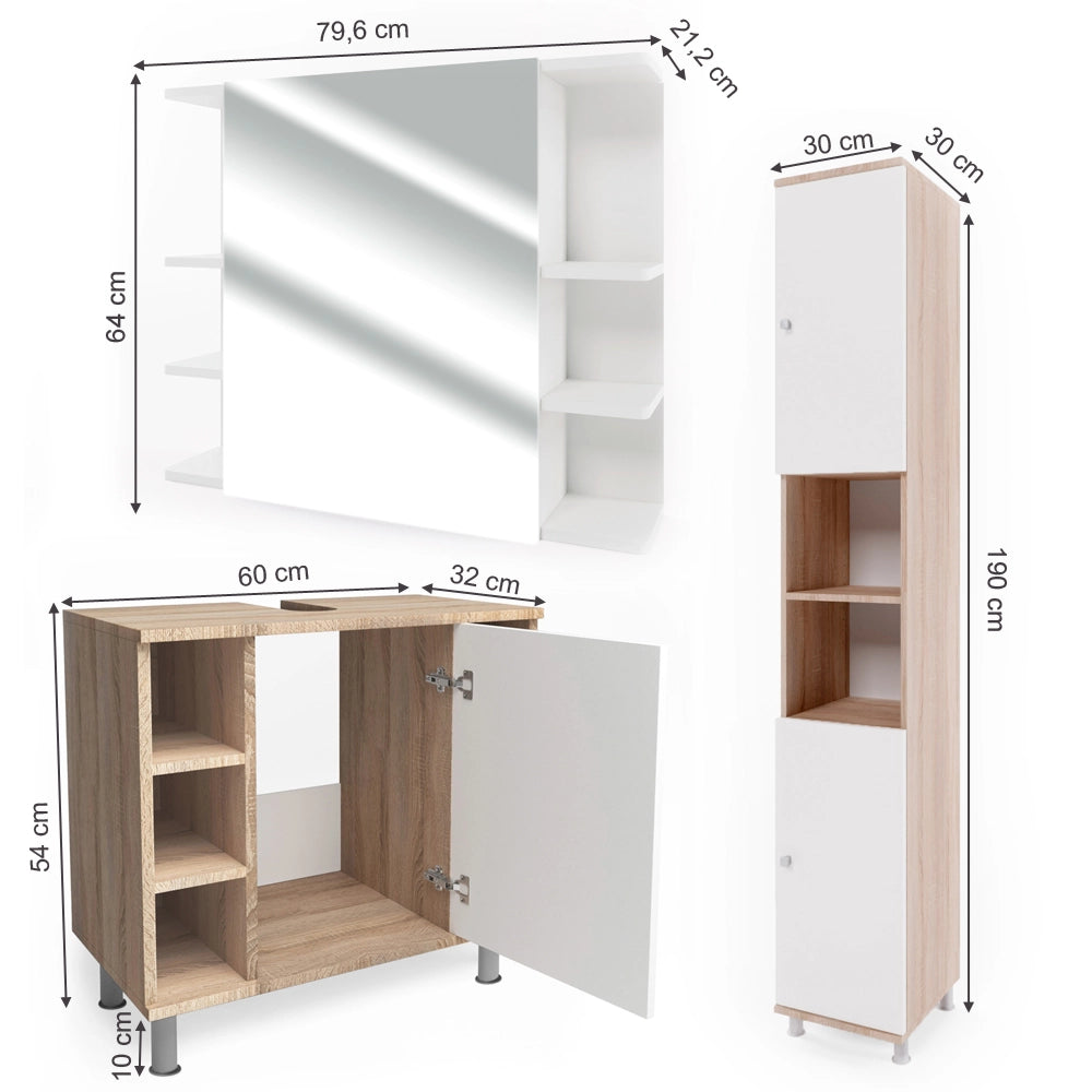 Vicco Set mobili bagno Sonoma 3 parti, con colonna