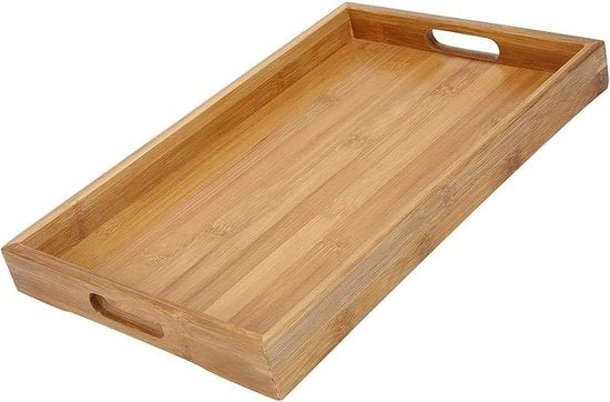 Piatto di Servizio in Bambù con Maniglie - Adatto per Cibi - 1 pezzo - Bambù Naturale - 38 x 25 cm