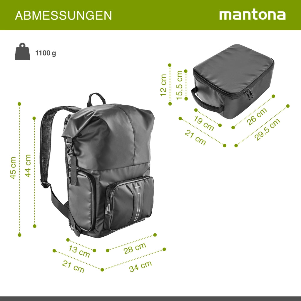 Mantona zaino fotografico corriere per fotocamera SLR DSLR in materiale impermeabile, con accesso rapido, zaino corriere con chiusura per arrotolamento 22444 Nero 480mm
