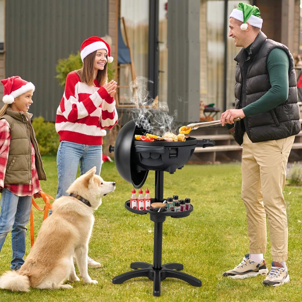 Barbecue elettrico con 2 zone di cottura, grill elettrico 1200 W, con portaspezie e termometro, piastra elettrica, controllo della temperatura, interno ed esterno