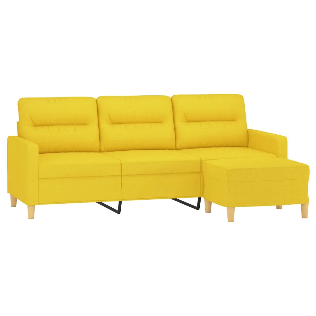 Divano a 3 Posti con Poggiapiedi-Sofa 3 Posti con Poggiapiedi Giallo Chiaro 180cm in Tessuto 122664