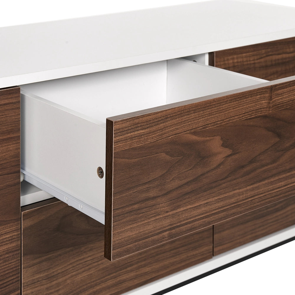 Credenza 2 ante cassetti legno scuro e bianco gambe metallo 120 x 38 cm