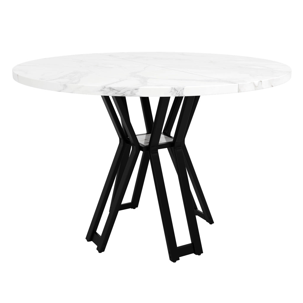 Tavolo da pranzo per 4 persone con piano in MDF effetto marmo e gambe in metallo, per soggiorno, nero, 100 × 100 × 76 cm