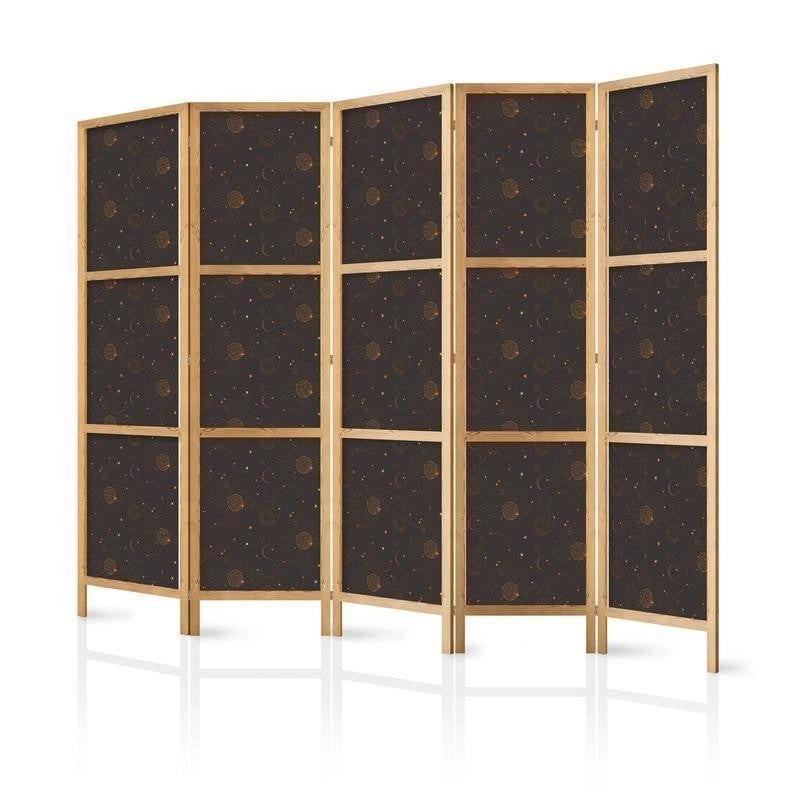Paravento giapponese - Night Sky - Artistic Composition of Suns and Planets on a Black Background Larghezza x Altezza Decor: 225x172