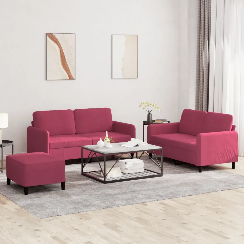 Set di Divani 3 pz Rosso Vino in Velluto
