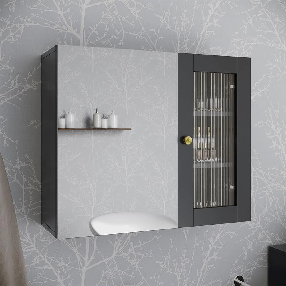 Mobile a specchio per il bagno Malte, Grigio, 60 x 50 cm con specchio, per la conservazione di accessori da bagno e combinabile con Malte