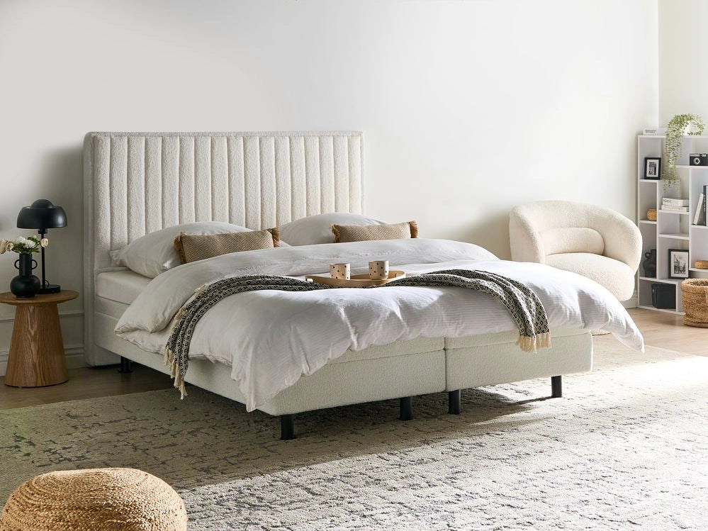 Letto matrimoniale Tessuto bianco sporco regolabile Elettricamente con Telecomando 160 x 200 cm camera da letto cameretta