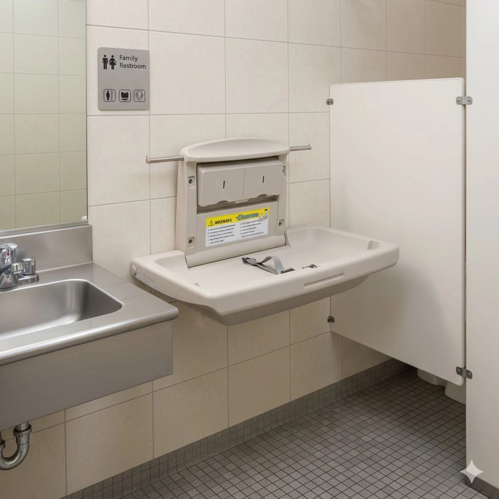 Fasciatoio orizzontale per bambini richiudibile in HDPE colore grigio da parete con apertura a ribalta dimensioni 860x500x580 mm portata fino a 20 kg per bagni pubblici e privati DH