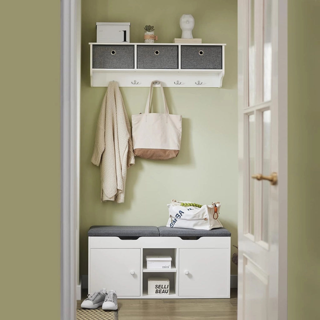 Scarpiera Salvaspazio Slim Ingresso - Panca Scarpiera Ingresso - Panca Contenitore con Vano Portaoggetti - Portata per Corridoio, Soggiorno, Camera da Letto - Bianco 100x48x34 cm FSR96-W