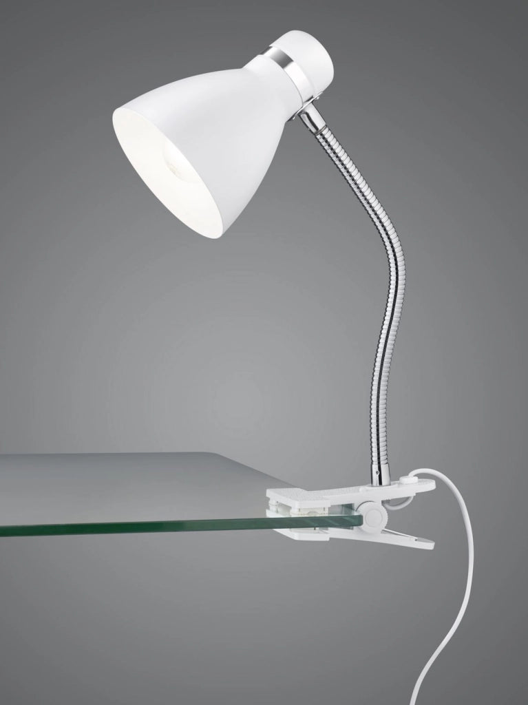 HARVEY LAMPADA DA STUDIO FLESSIBILE CON PINZA METALLO BIANCO E CROMO H. 36CM 1 LUCE ATTACO E27