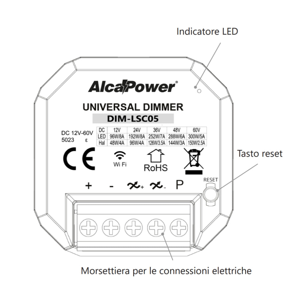 Alcapower Smart Dimmer 12-60V DC 300W per Strisce LED e Lampade, Modulo di Controllo Remoto per Automazione Luci Domestiche e Professionali