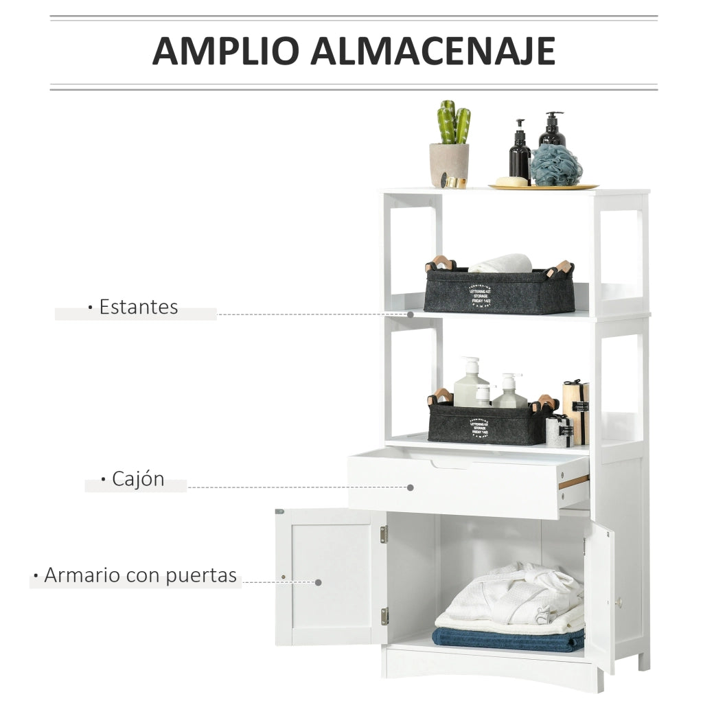 Armadietto da Bagno con 3 Ripiani 1 Cassetto 2 Ante ¨C Zephmum ¨C Bianco 60x33x122.5 cm
