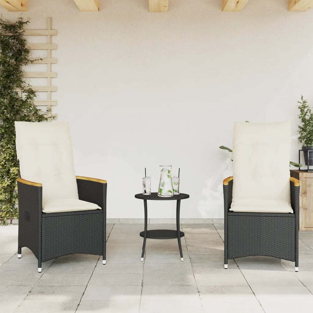 Set da BistrÃ² 3 pz con Cuscini Nero in Polyrattan