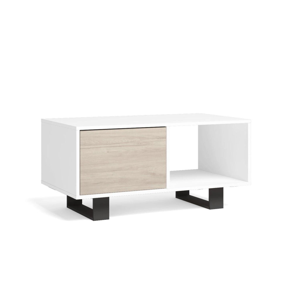 Tavolino con ante 92x50x45cm modello WIND, Bianco e colore Rovere RF1012