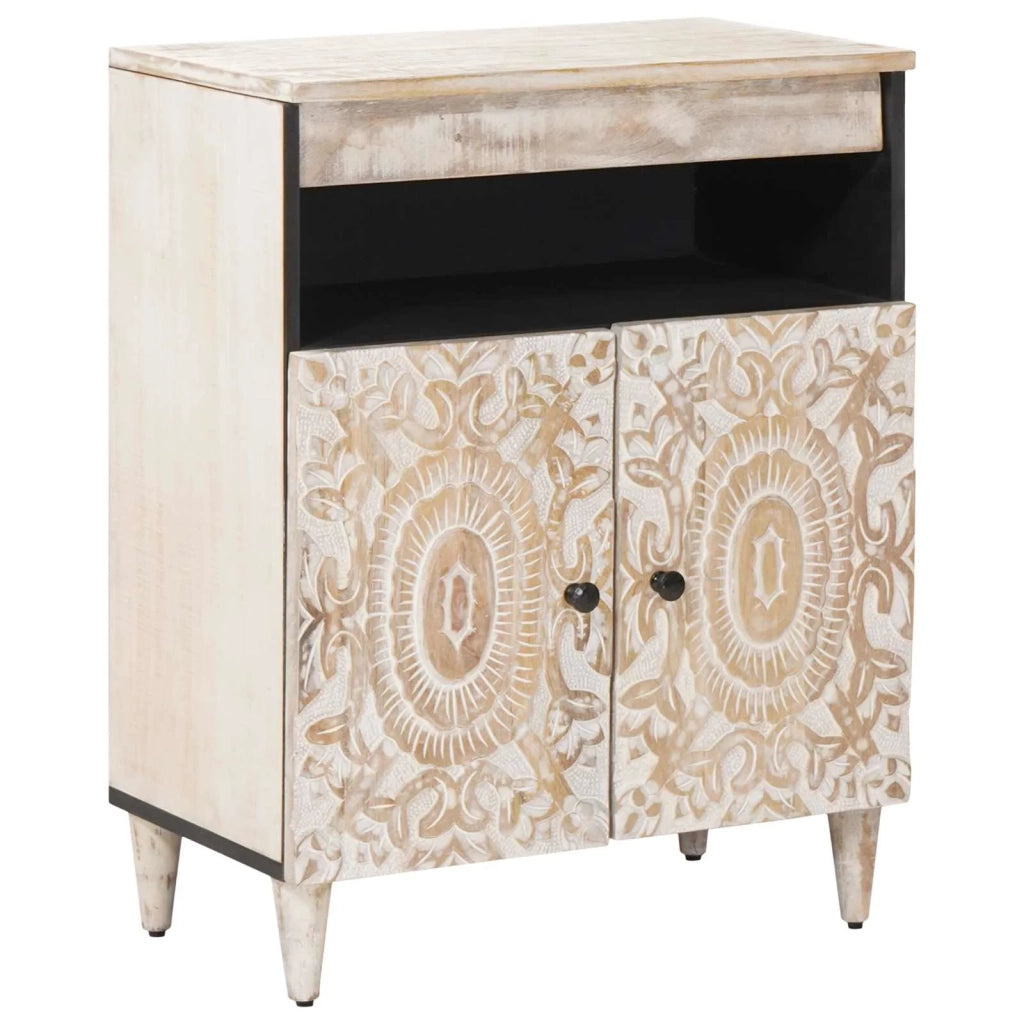 Credenza | Madia | Buffet da pranzo | Armadio da pranzo Bianco 60 x 33,5 x 75 cm Legno di mango massello
