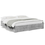 Letto matrimoniale | Letto per adulti | Giroletto Cassetti Grigio Cemento 180x200 cm Legno Multistrato