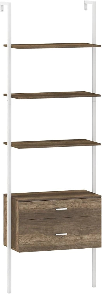 Scaffalatura con 4 ripiani aperti e 2 cassetti, 184 cm, libreria salvaspazio per soggiorno, studio e ufficio, 60 x 30 x 184 cm (bianco)