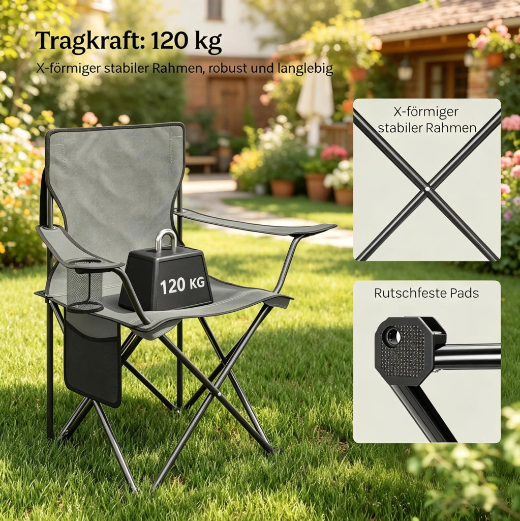 Set 2 sedie da campeggio pieghevoli grigio scuro